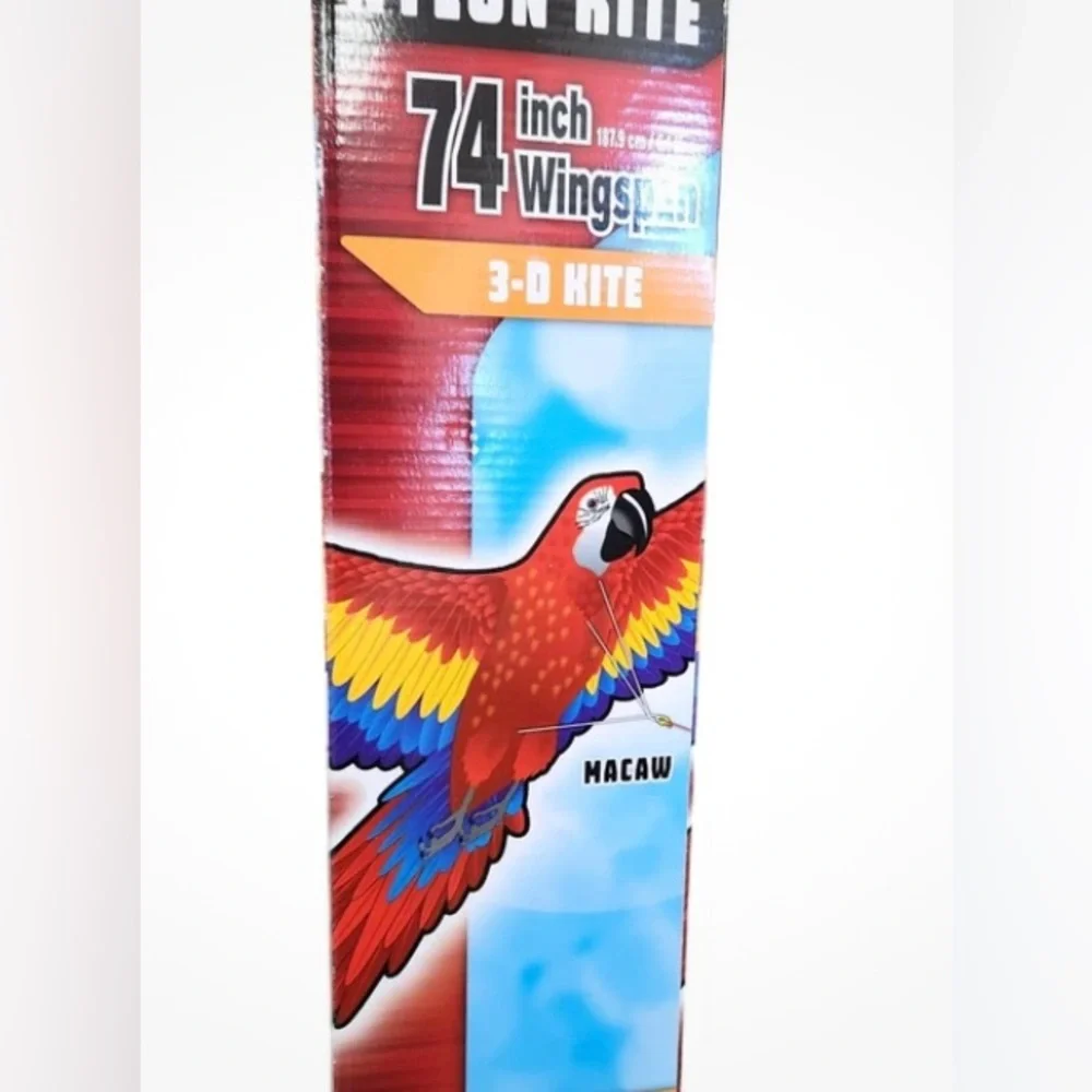 3D macaw nylon kite 6ft wingspan durable airframe hitex fabric included line